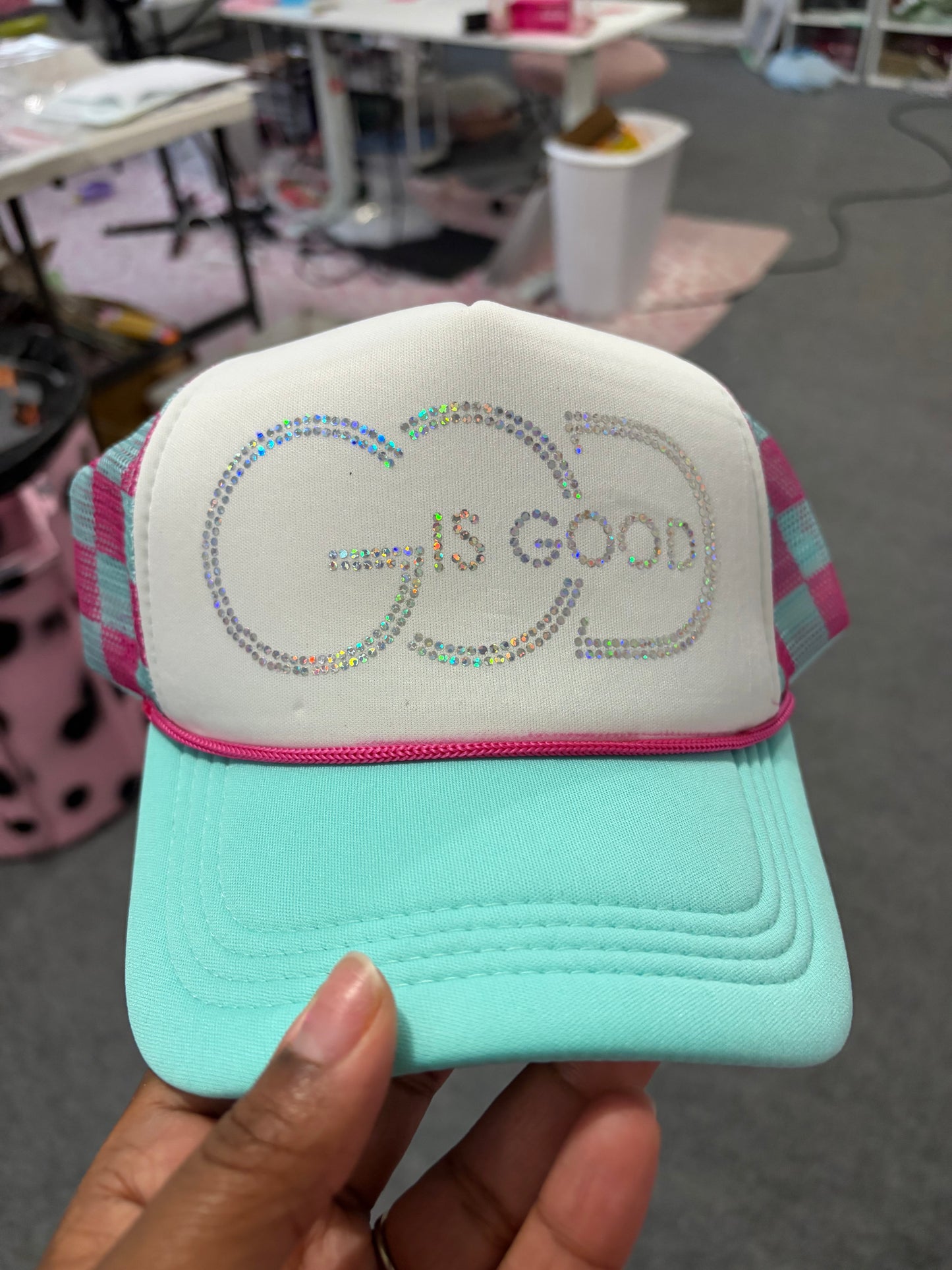 Pocket God is Good Spangle Hat Transfer, Heat Transfer