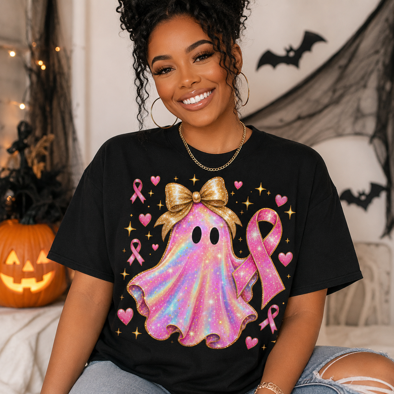 Iridescent Ghost Breast Cancer DTF Transfer