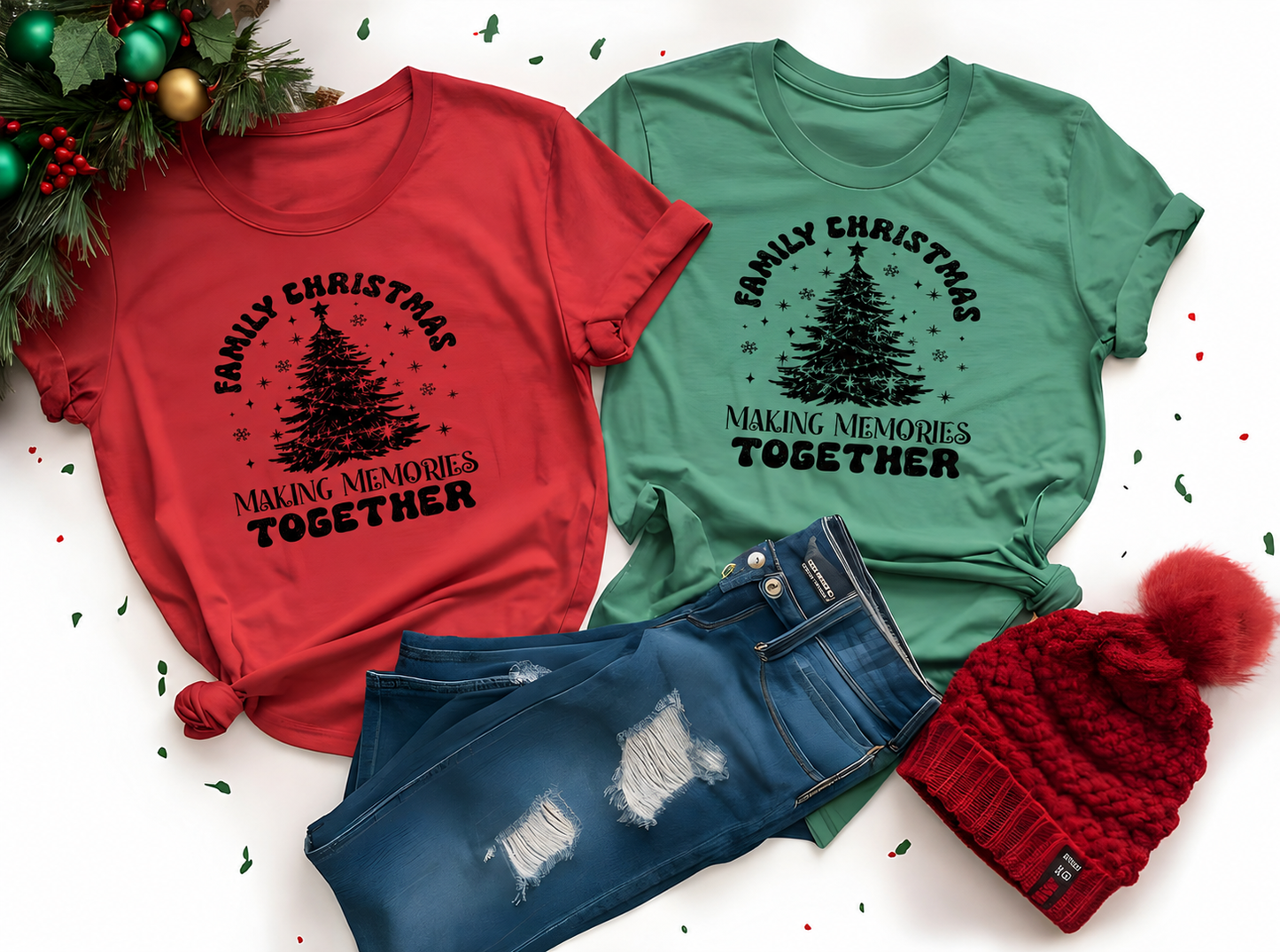 Family Christmas Together Making Memorials Single Color Screen Prints | Hot Peel One Color for T-Shirt and more / Christmas