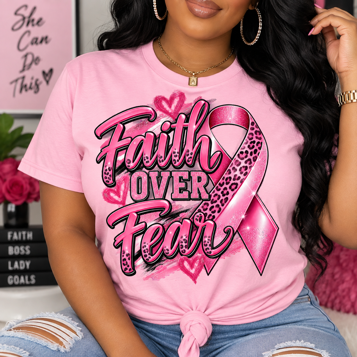 Faith Over Fear Breast Cancer PNG/Cancer Awareness , PNG Digital DownLoad