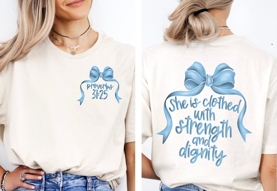 She is clothed with Strength and dignity (pocket and Back) DTF Transfers