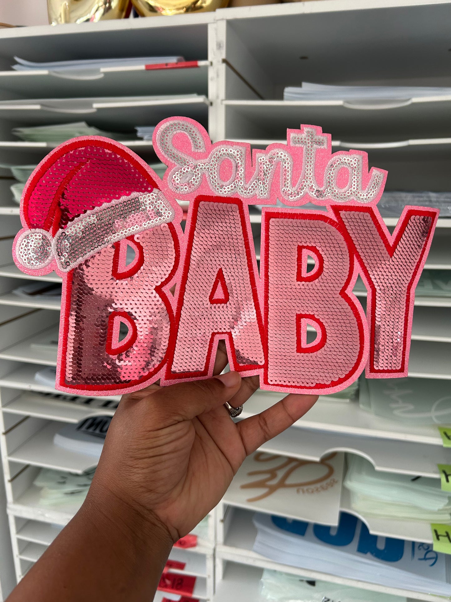 10-11 inch Santa Baby Chenille Patches for crewnecks/T-shirts | Embroidered