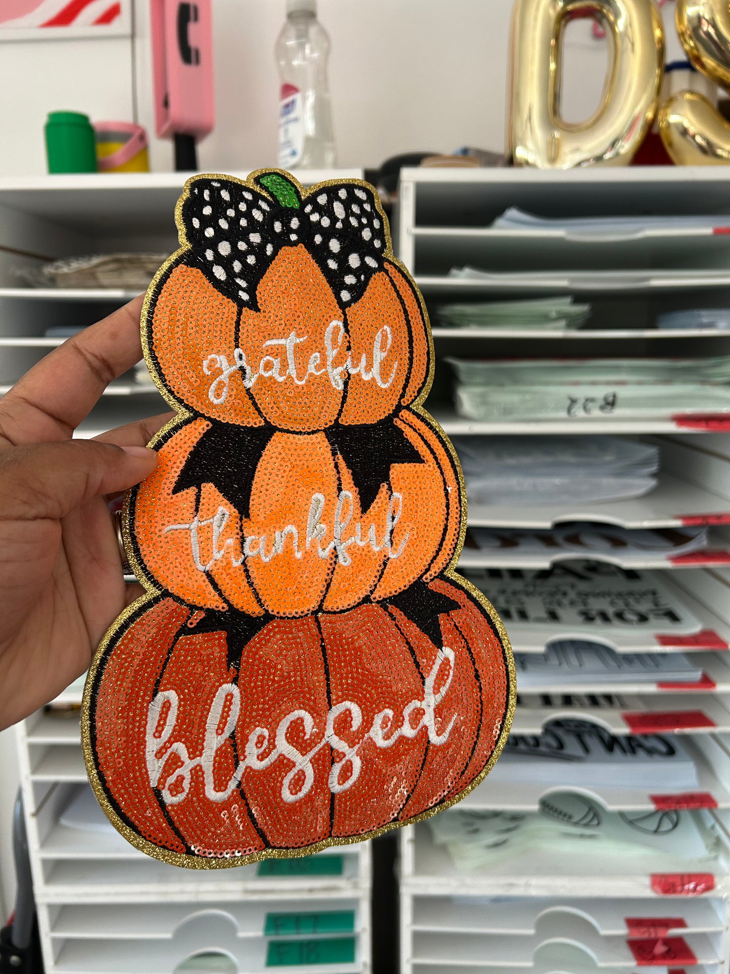 10-11 inch Fall Pumpkins Chenille Patches for crewnecks/T-shirts | Embroidered