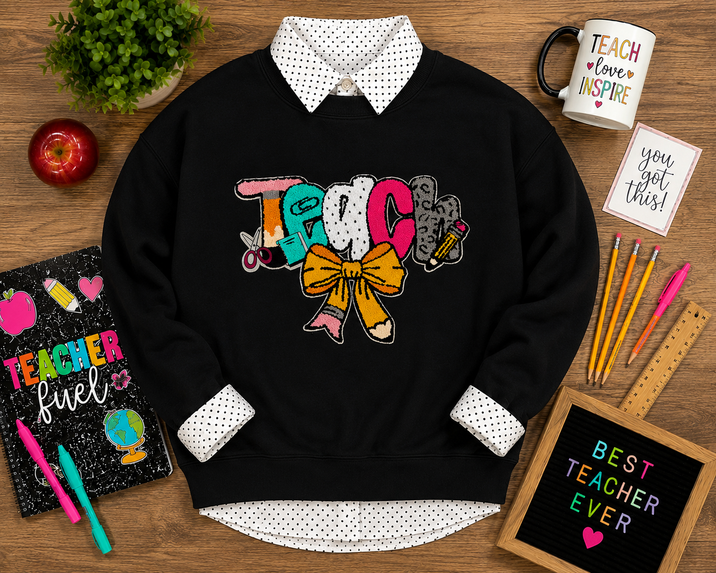 Teach Embriodery Patch Sweatshirt