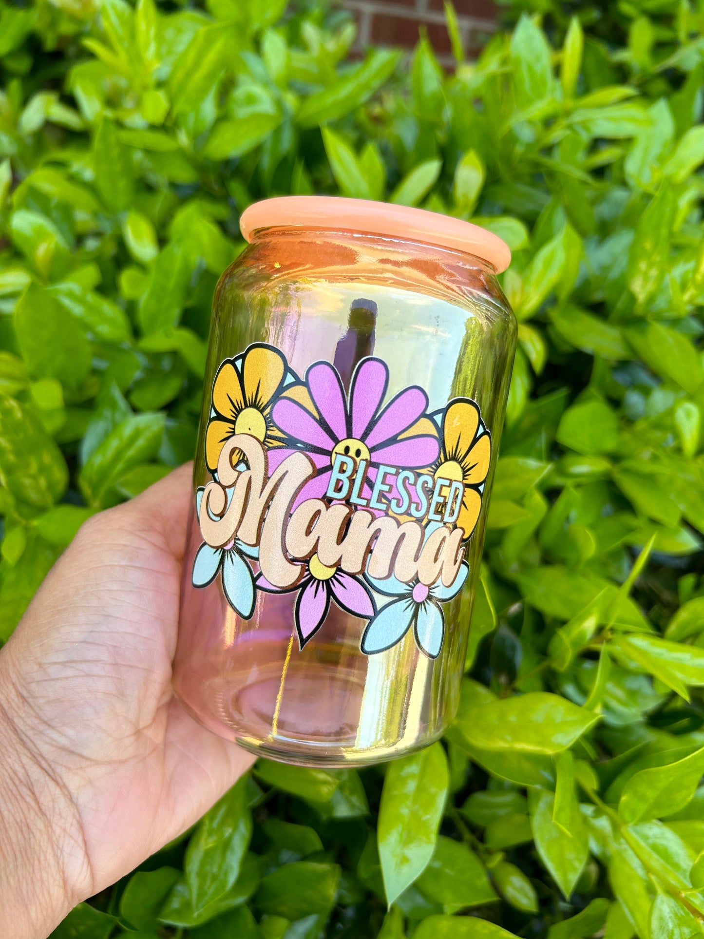 16 oz Blessed Mama Glass with straw