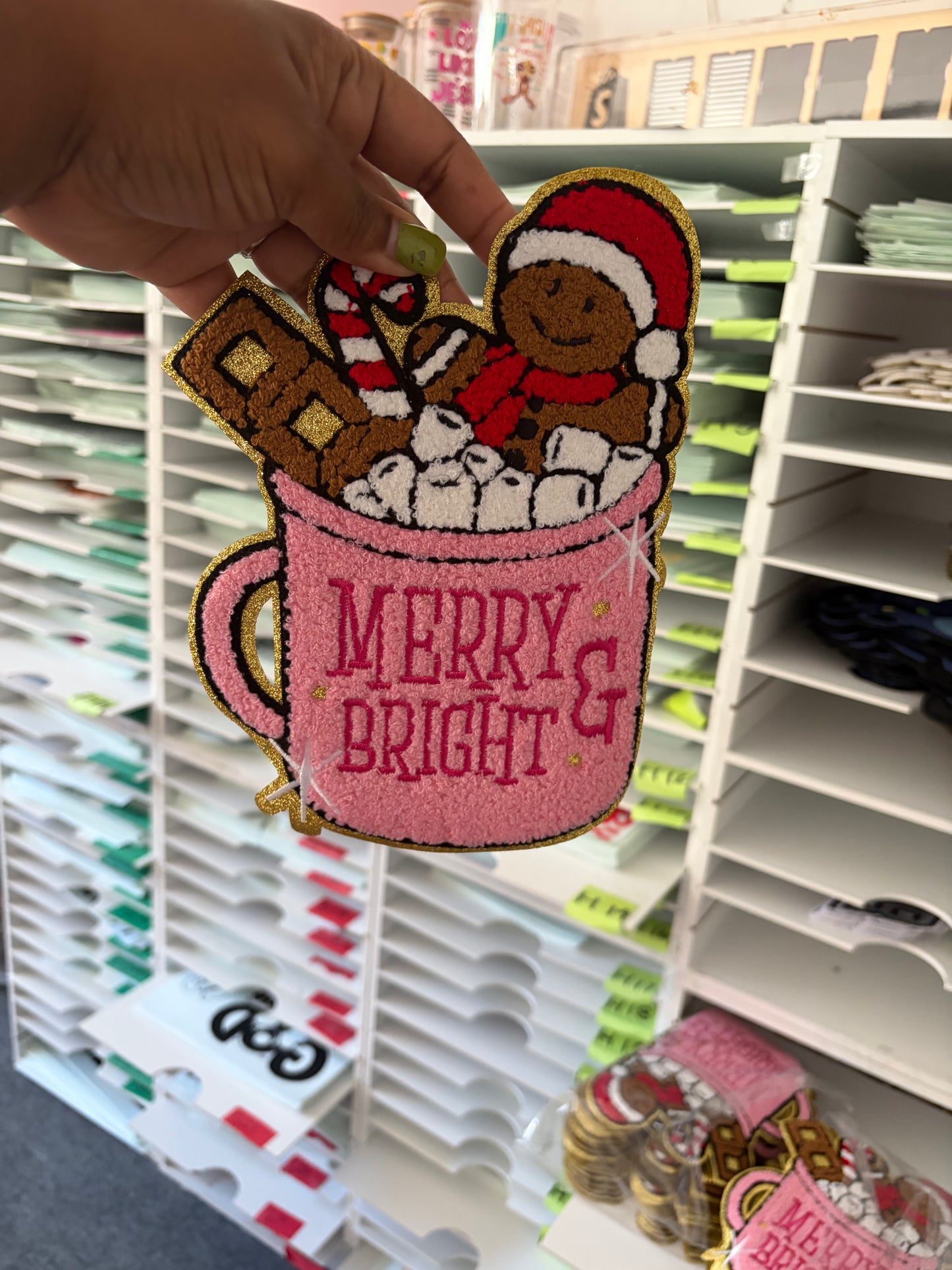 Gingerbread Cocoa Joy 9 inch Chenille Patches