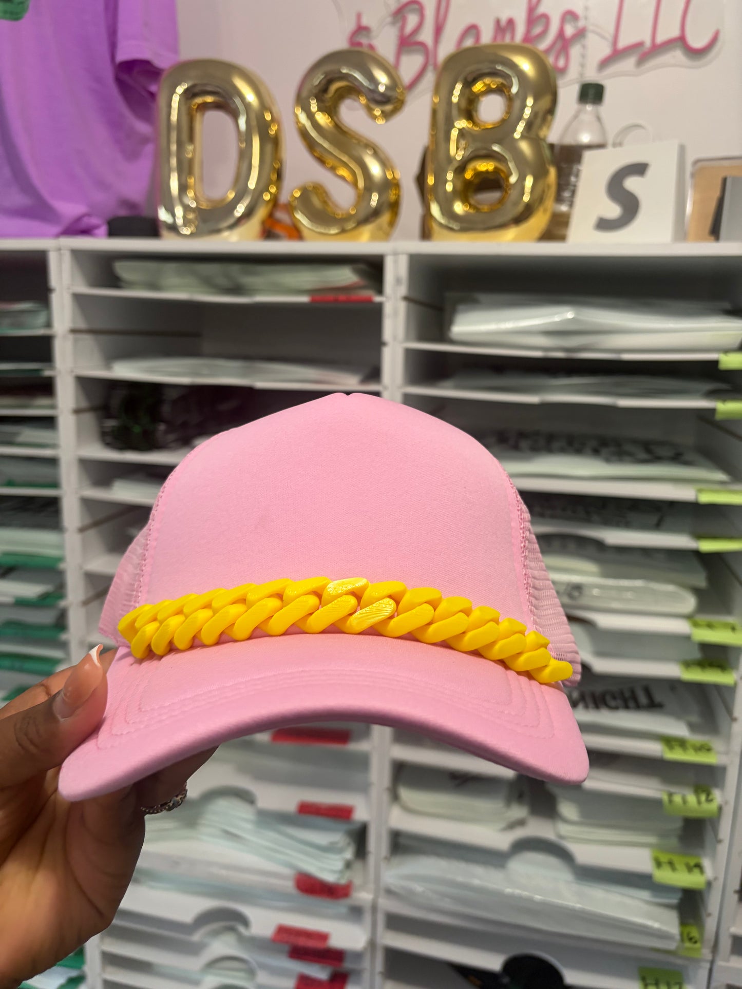 yellow Trucker Hat Chains, Junk Hat/ Junk Socks With Gold Lobster Claw