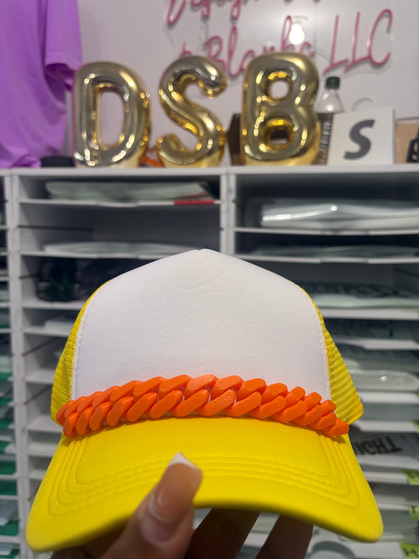 Orange Trucker Hat Chains, Junk Hat/ Junk Socks With Gold Lobster Claw