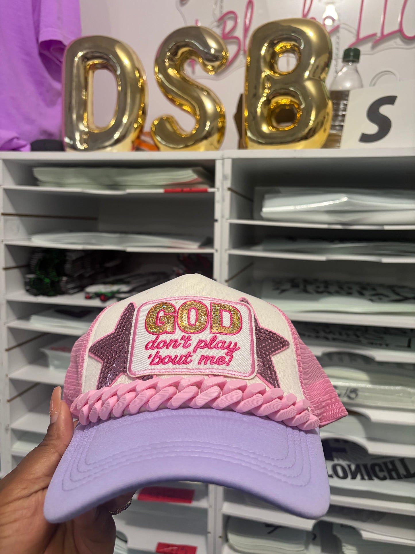 Light Pink Trucker Hat Chains, Junk Hat/ Junk Socks With Gold Lobster Claw