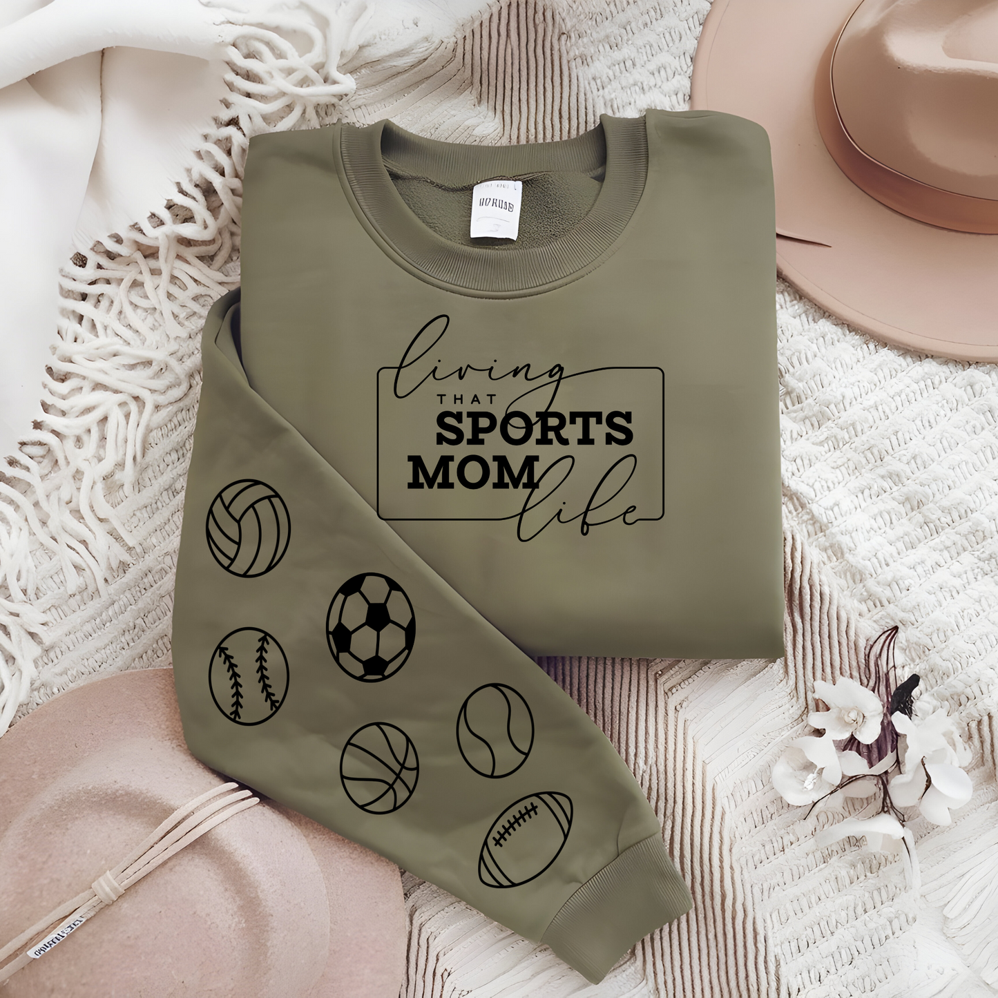 Living my Sports Mom Life with sports for sleeve SCREEN PRINT