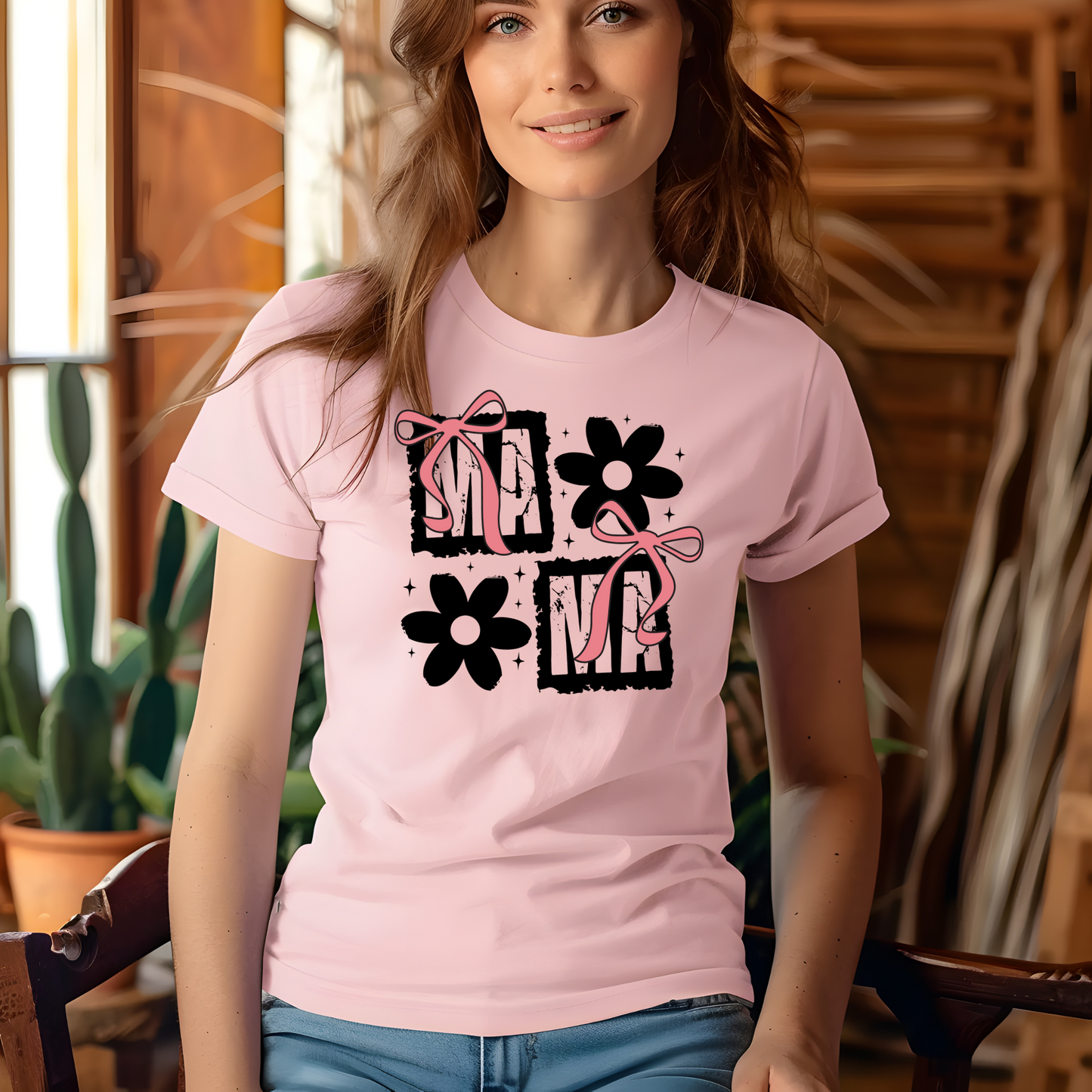 Mama Black with Pink Bows DTF Transfer