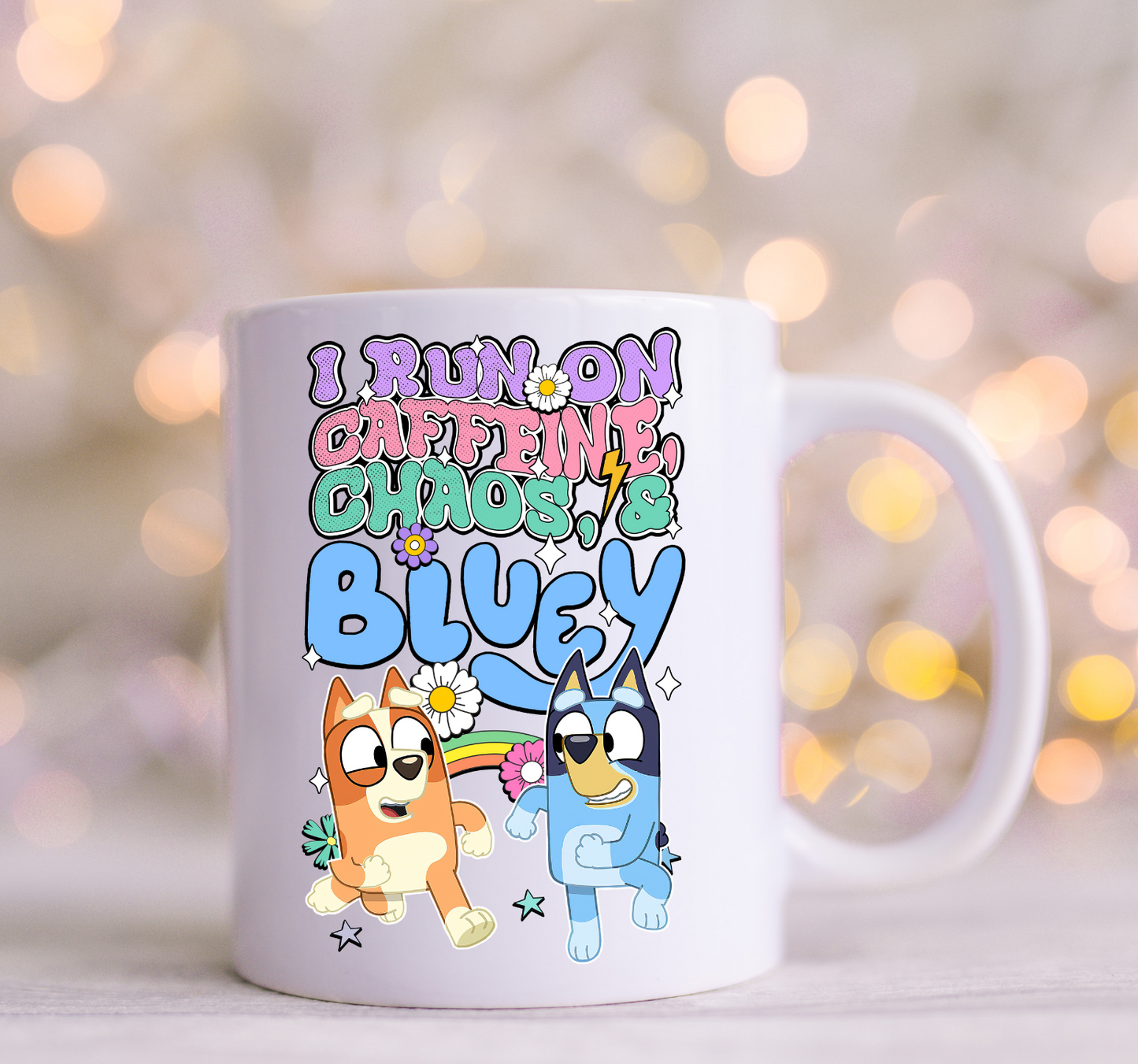 I Run On. Caffeine, Chaos & Bluey UV Decals