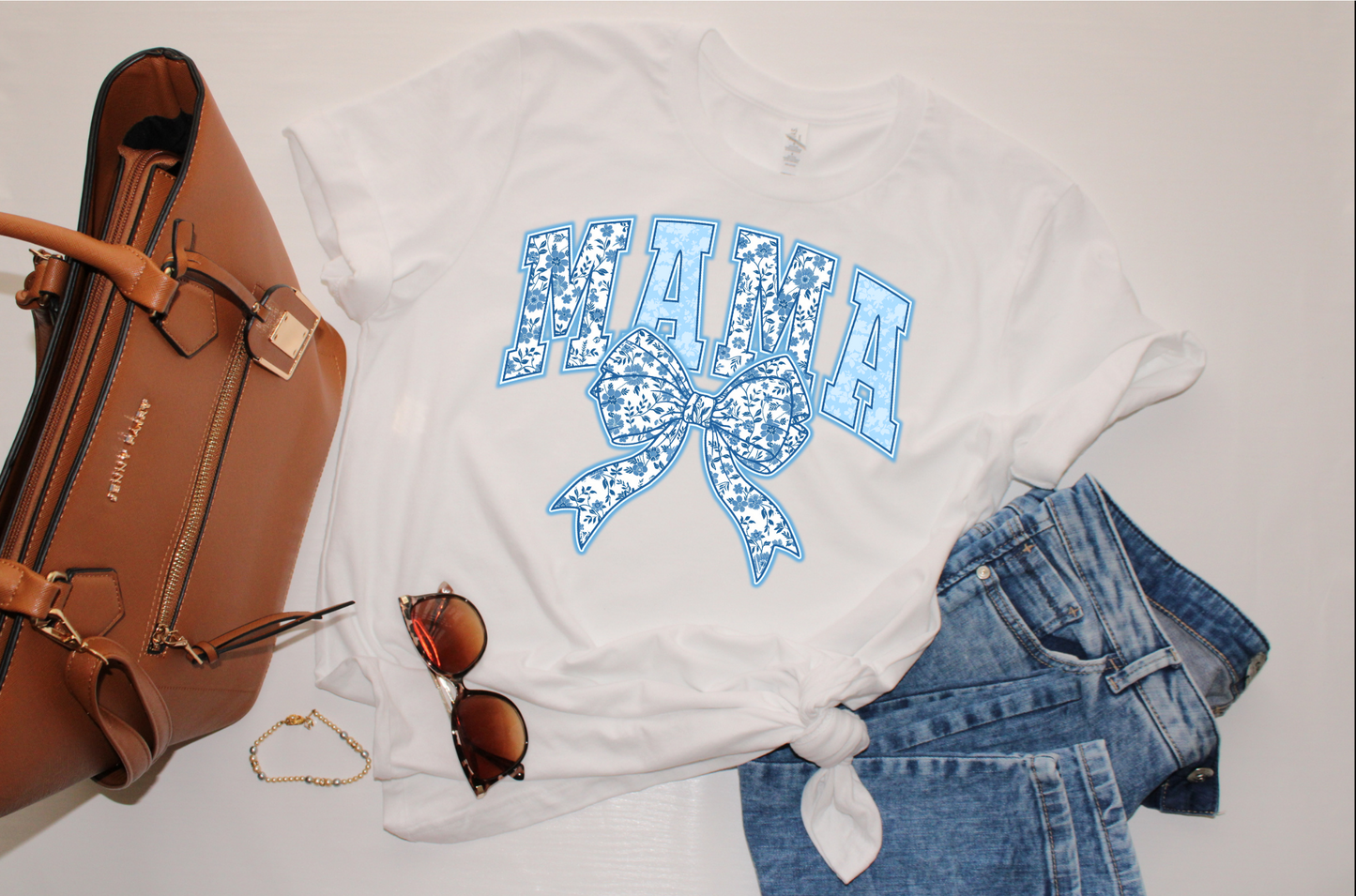 Mama Blue & White Flowers DTF Transfer