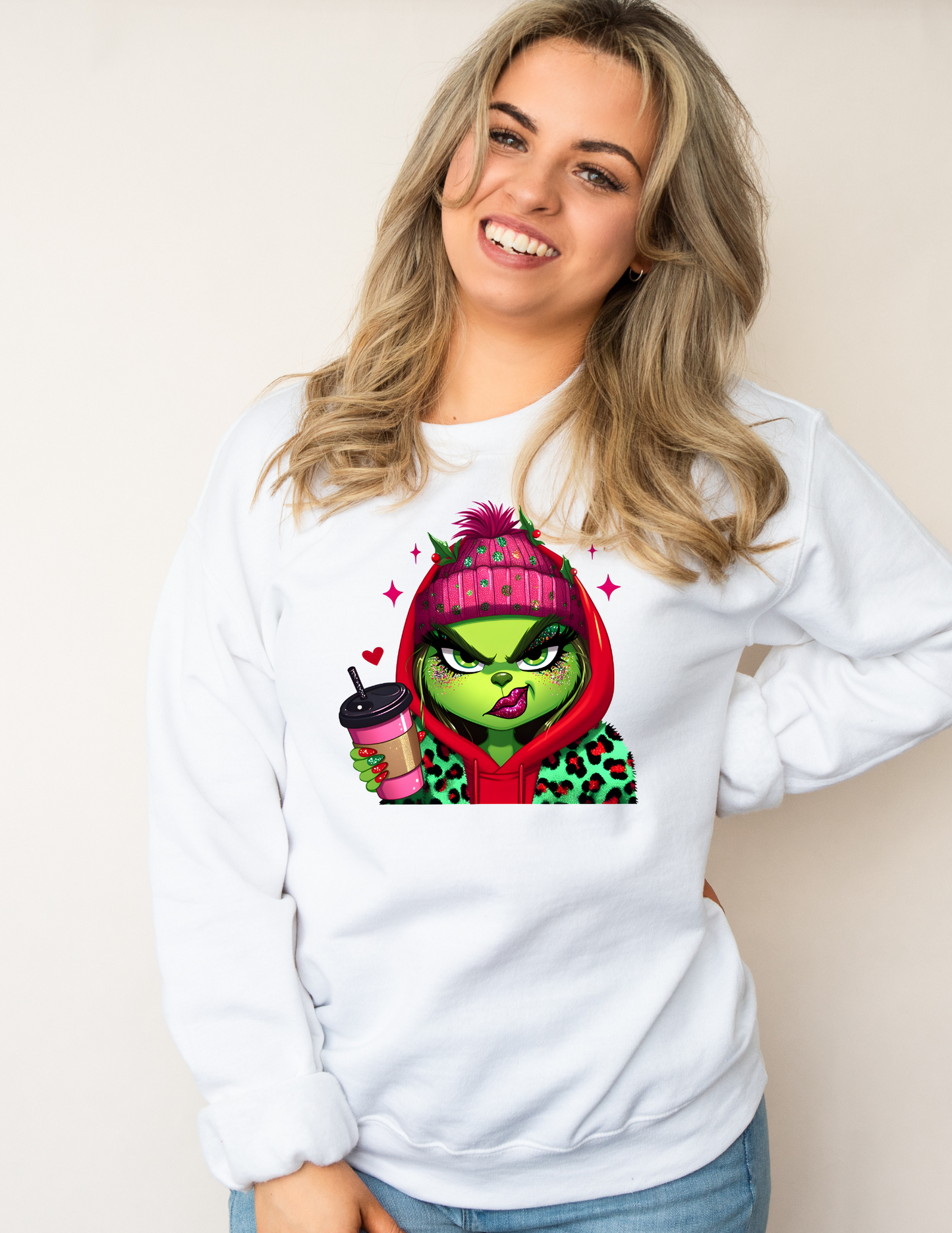 Grinch Girl Pink Hat / Cup DTF Transfer