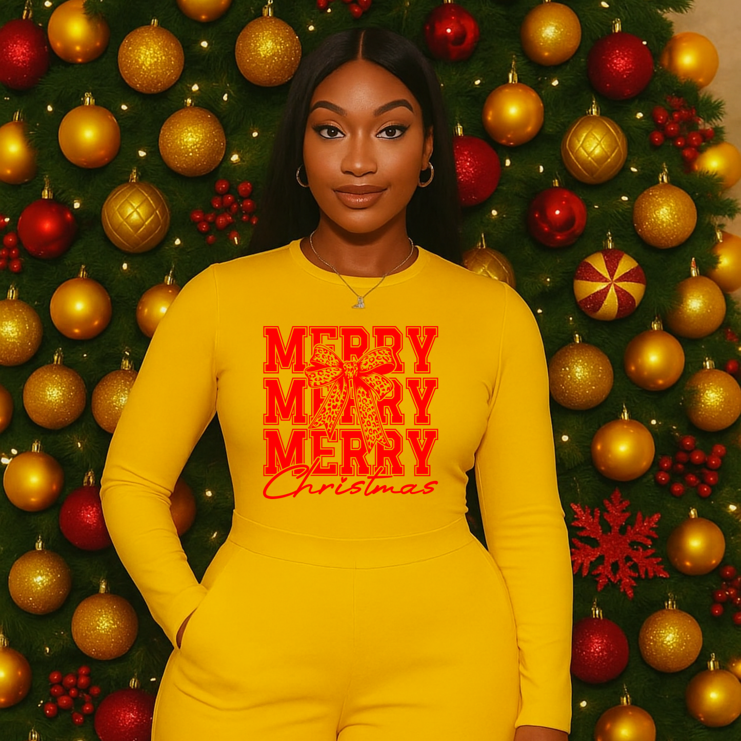 Merry Merry Merry Christmas w Bow Screen Prints