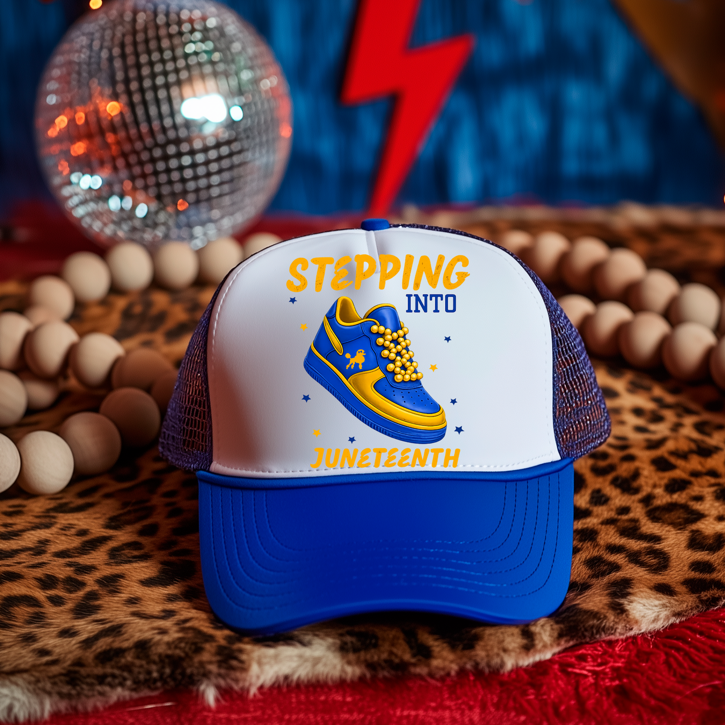 STEPPING INTO JUNETEENTH BLUE AND YELLOW DTF Hat Transfer