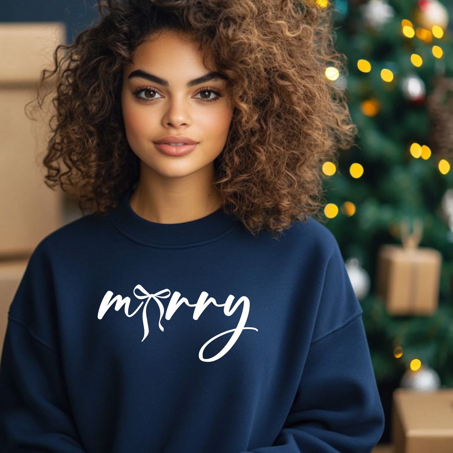 Merry Christmas with Bow Screen Print