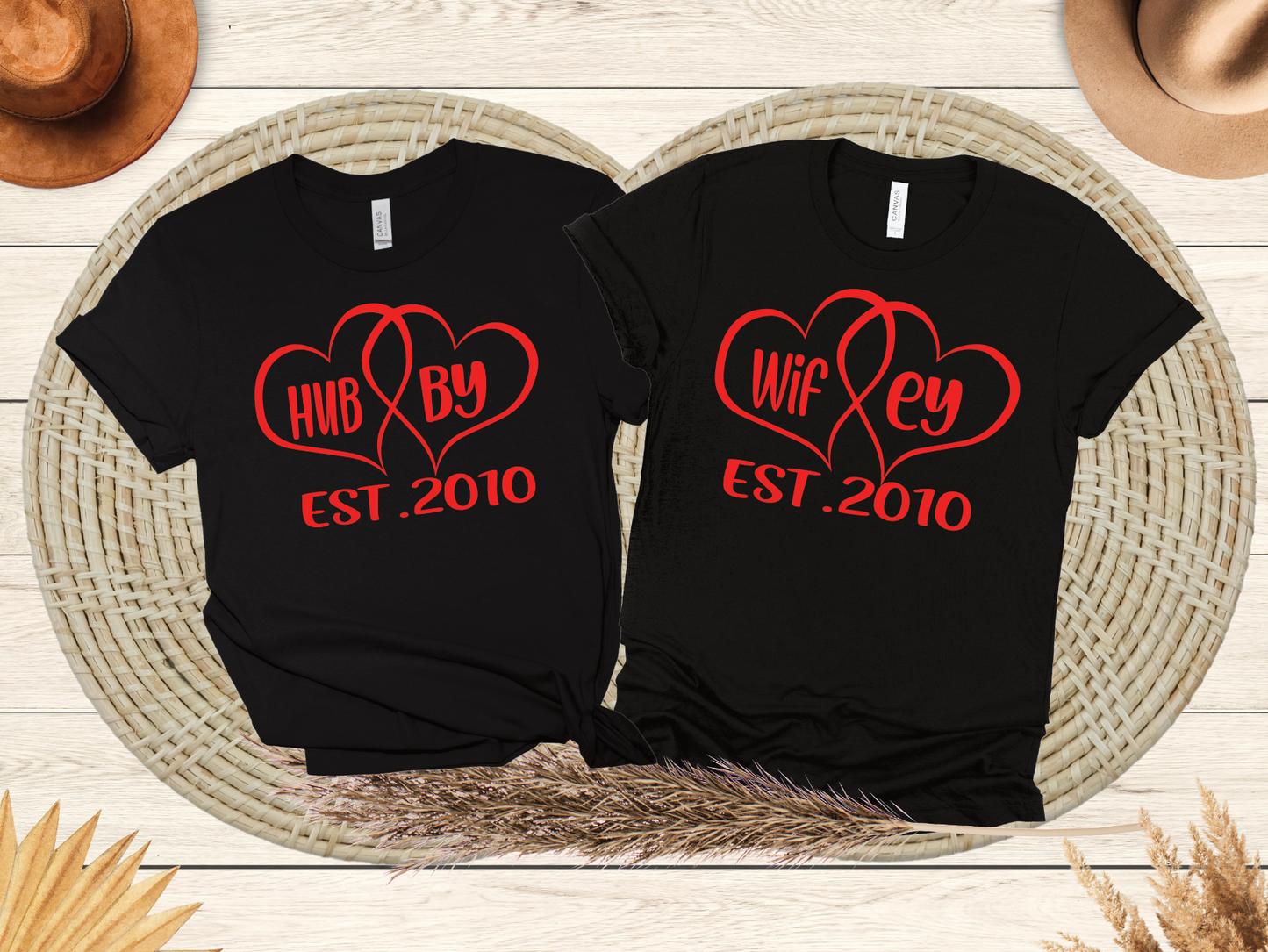 Double Heart Hubby and Wifey ESt. PNG & SVG file Add your own date