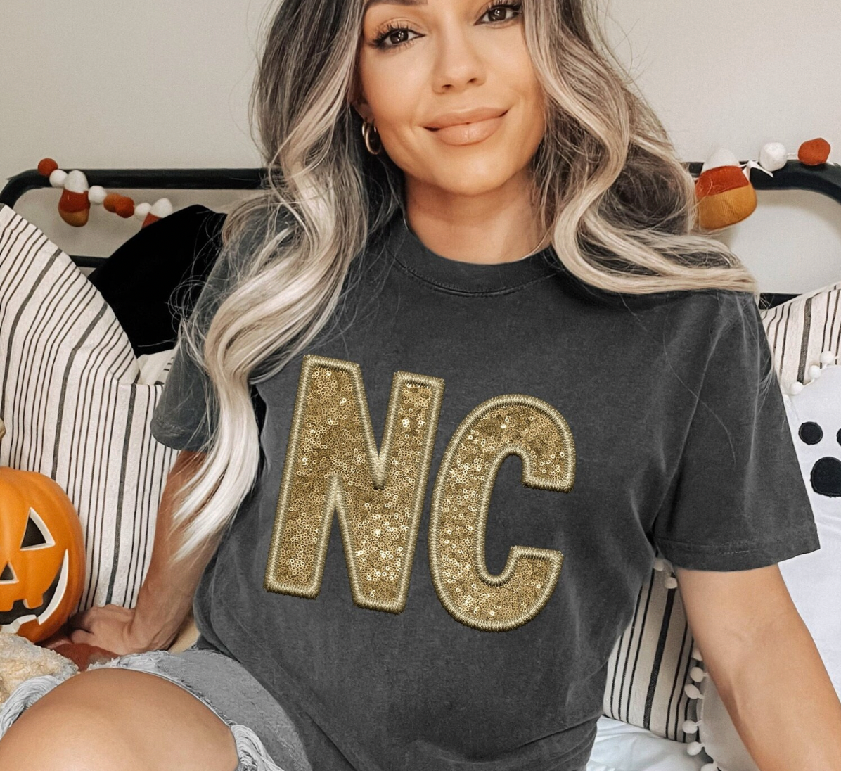 NC North Carolina Embroidery Sequin Transfer