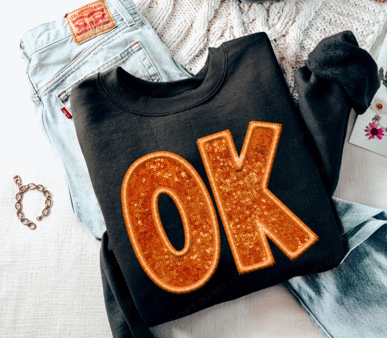 OK Oklahoma Embroidery Sequin Transfer