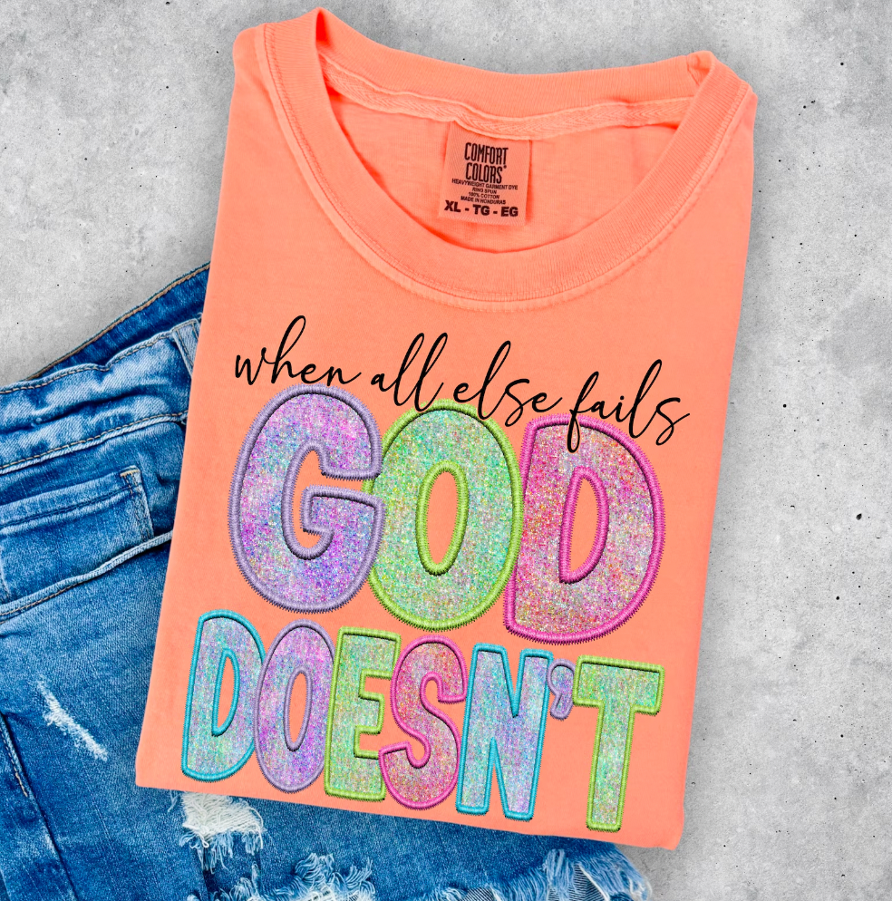 God Doesn't Faux Embroidery Transfer