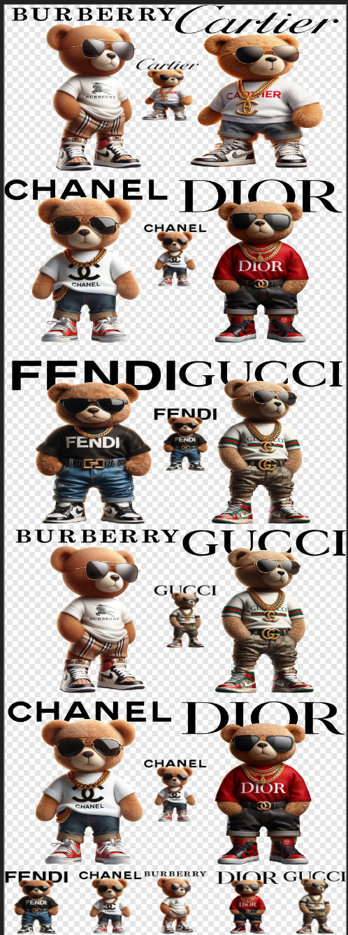 22x 60 Designer Teddy Bears Gang Sheet Transfer