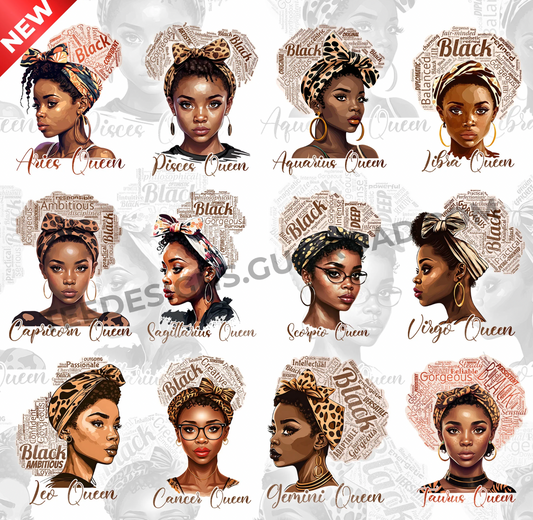 Zodiac Black Queen DTF Transfer (All Month are included)