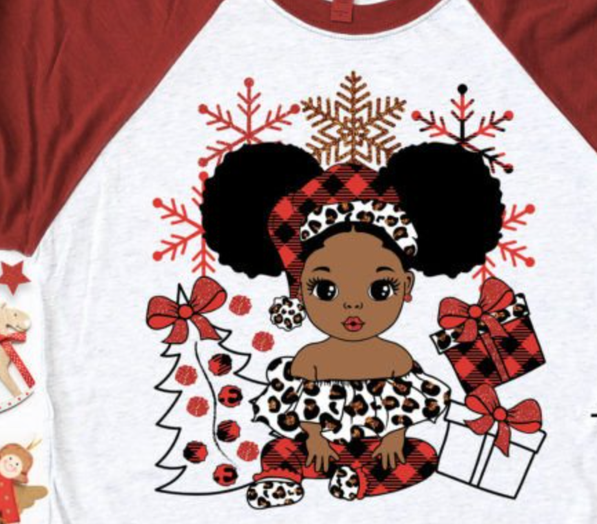 Little Afro Girl Christmas Transfer