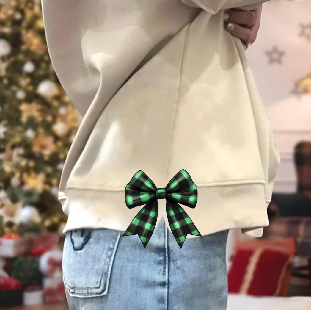Green and Black Plaid 5.5 inch Viral Bow DTF Transfer