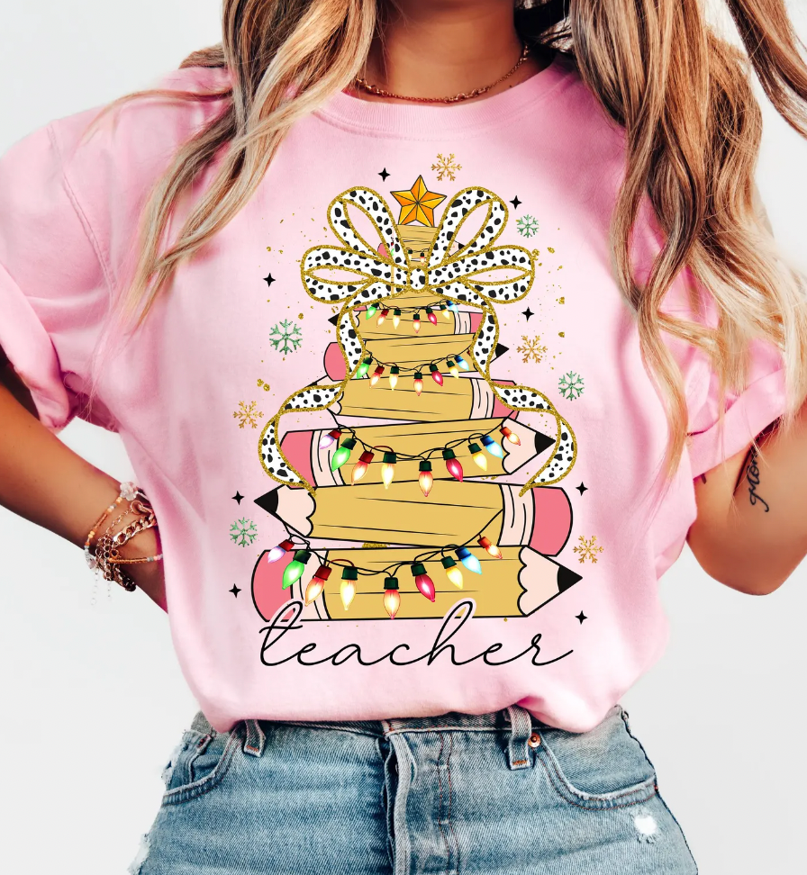 Christmas Pencil Tree Teacher DTF Transfer