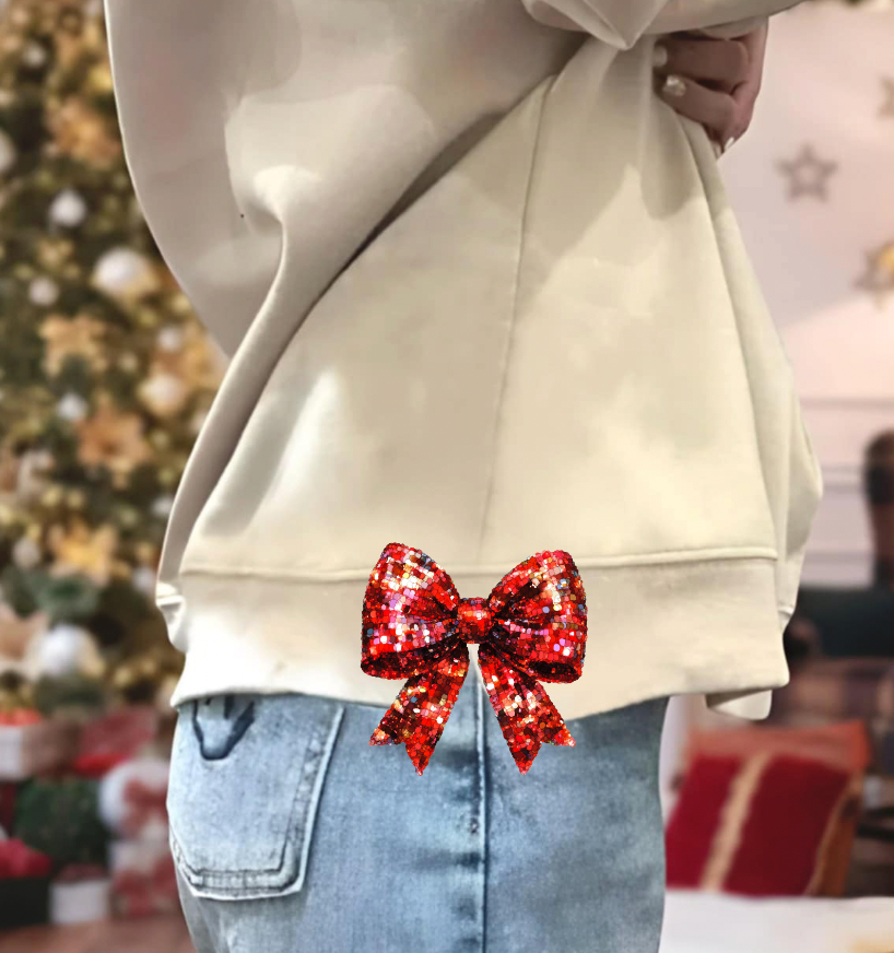Red Glitter Bow 5.5 inch Viral Bow DTF Transfer
