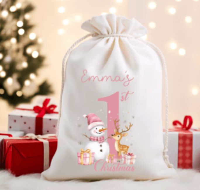 Pink Snowman Baby First Christmas DTF Transfer