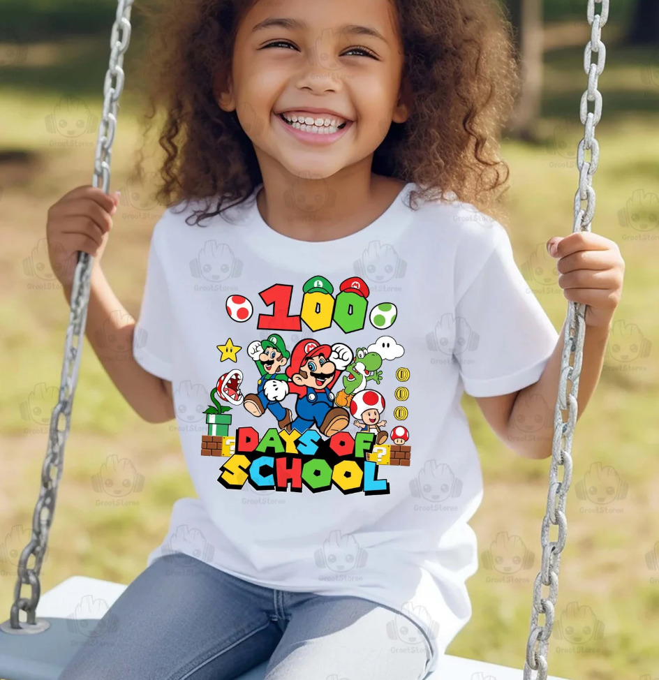 100 days of School Mario DTF Transfer