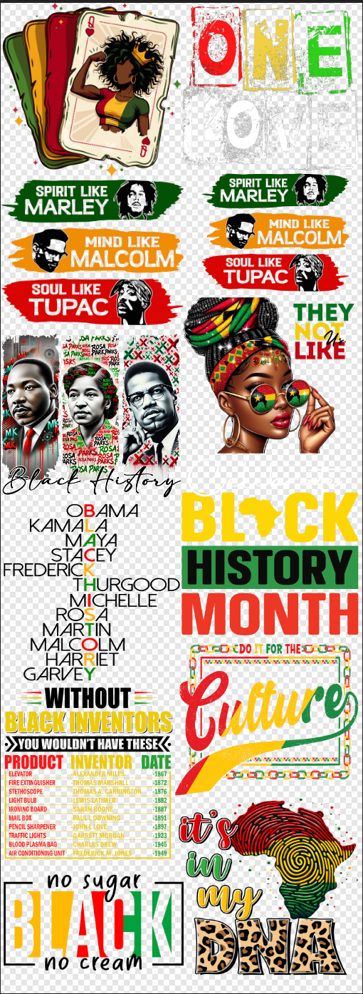 22x 60 Black History 3 Gang Sheet Transfer