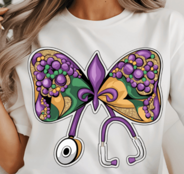 Nurse Mardi Gras Coquette Bow DTF Transfer