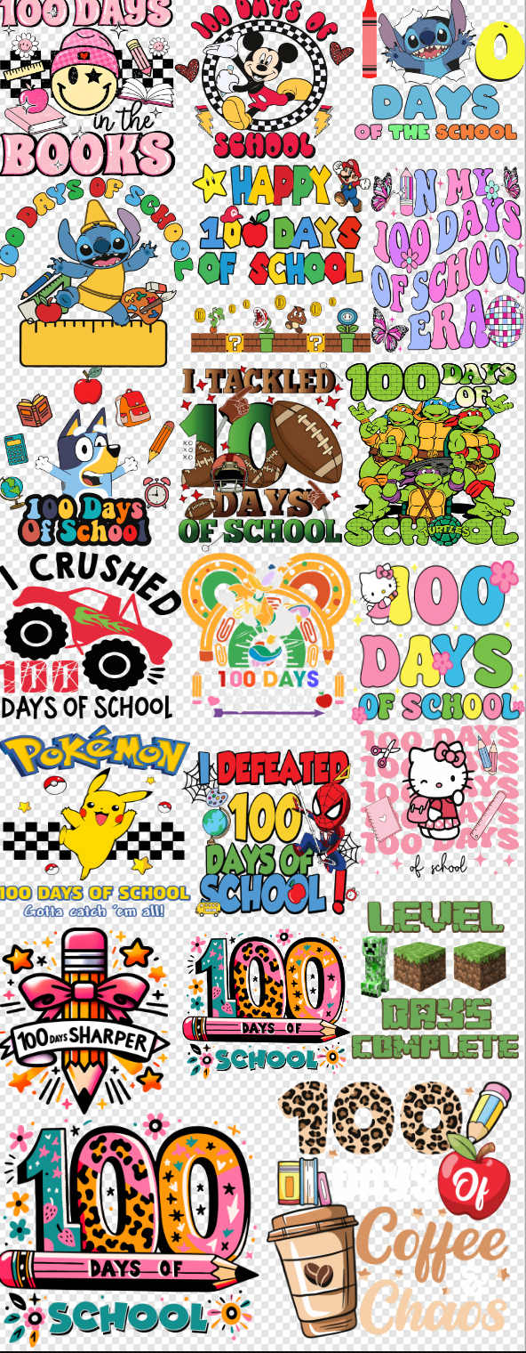 22x60 100 Days of School Cartoon Gang Sheet Transfer
