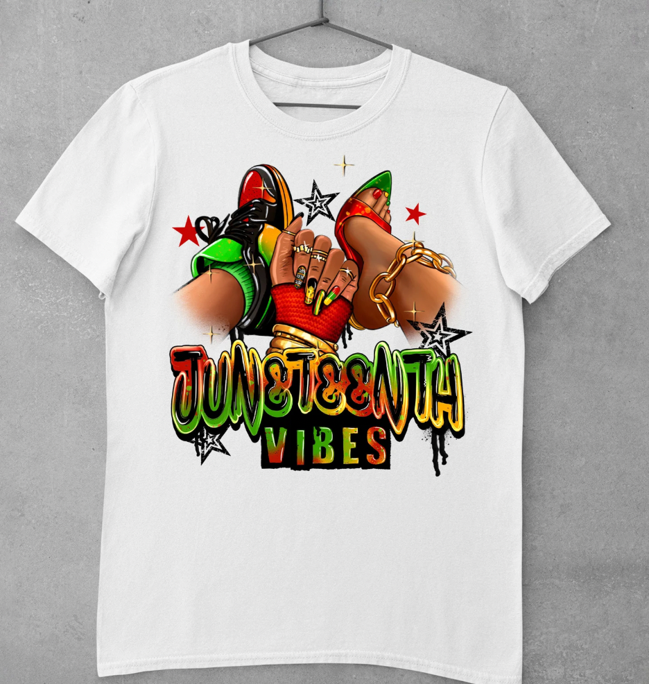 Juneteenth vibes sneaker and heel afro woman DTF TRANSFER