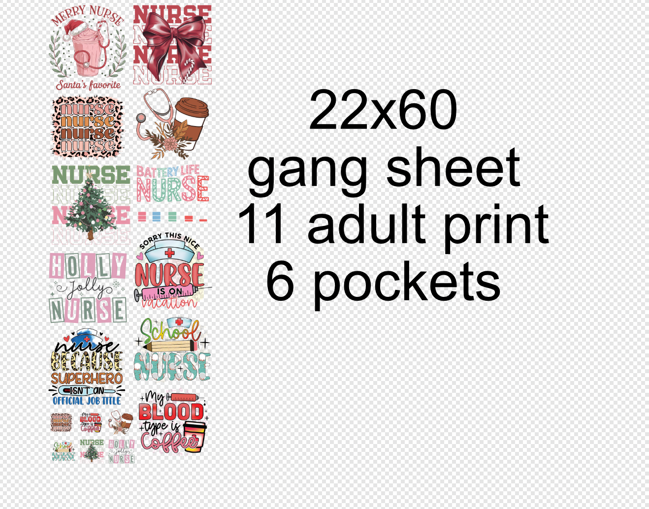 22x60 Nurse 3 Gang Sheet Transfers