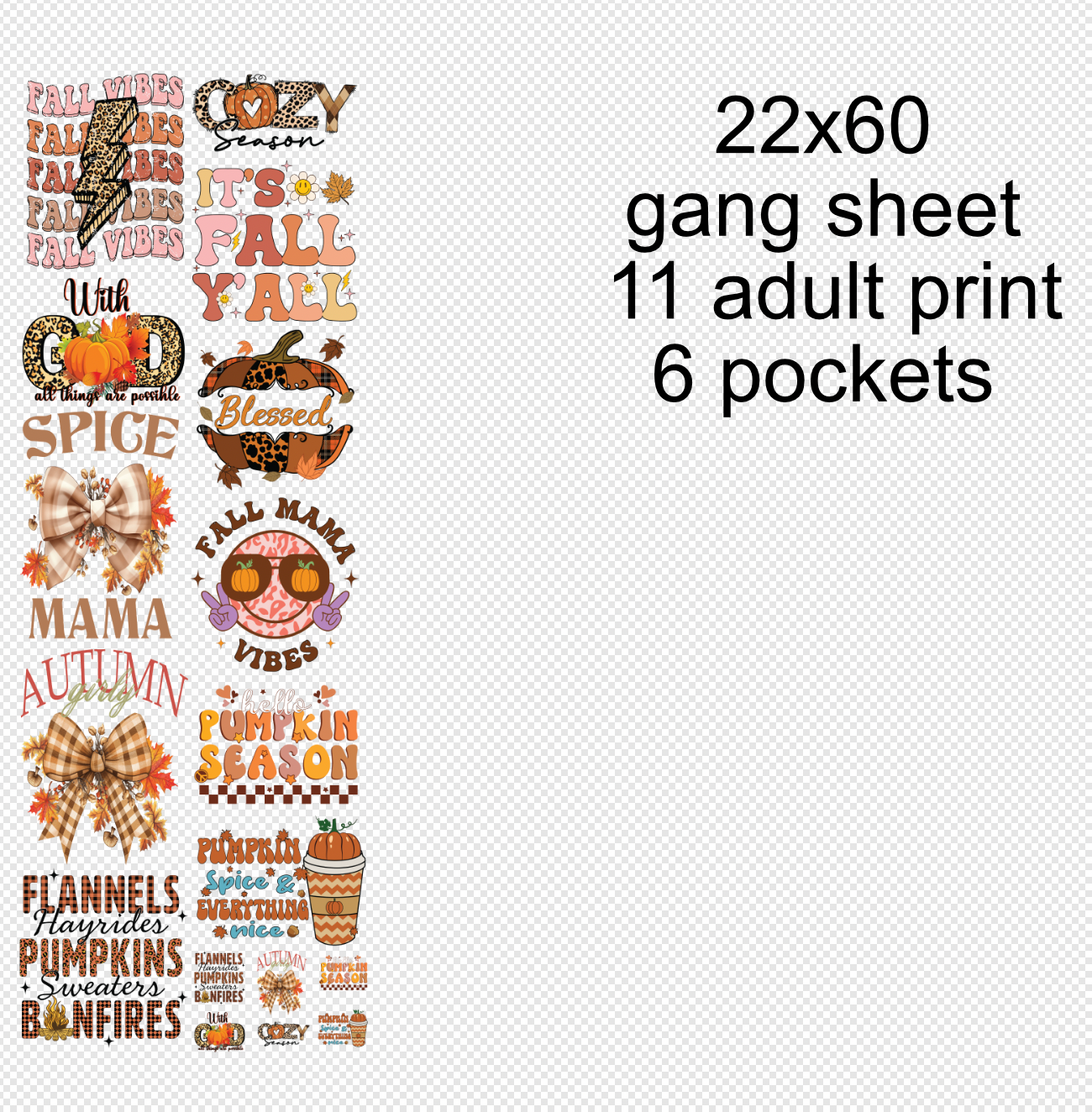 22x60 Fall Gang Sheet Transfers