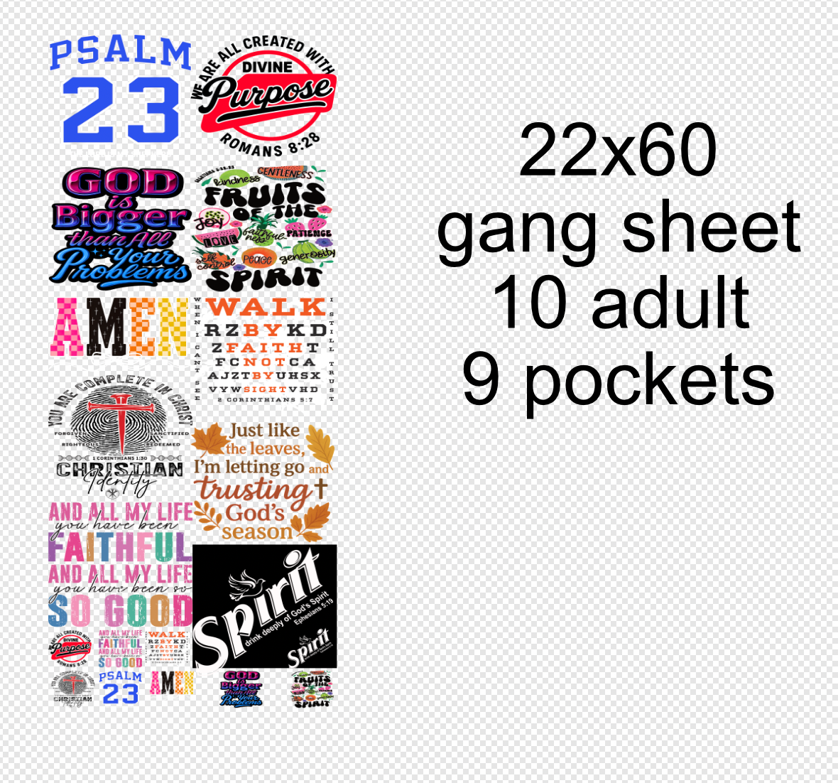 22x60 New Christian DTF Gang Sheet