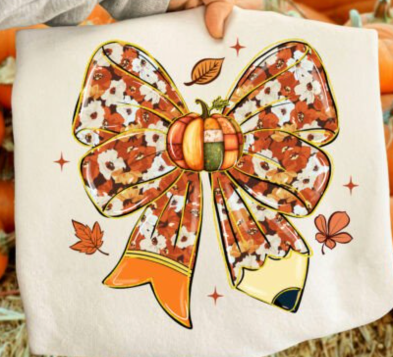 Floral Fall Teacher Pencil Bow Transfers