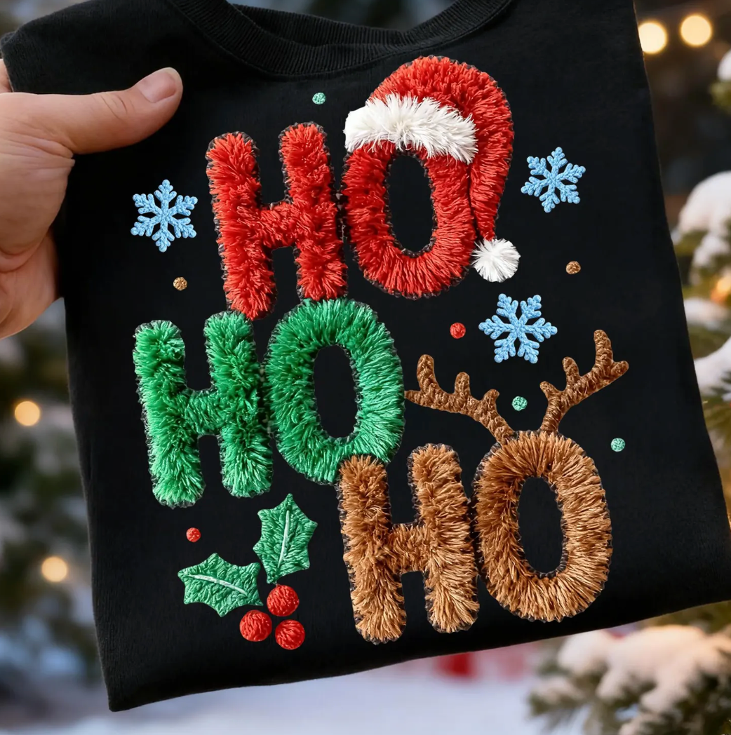 Ho Ho Ho Faux Embroidery DTF Transfers