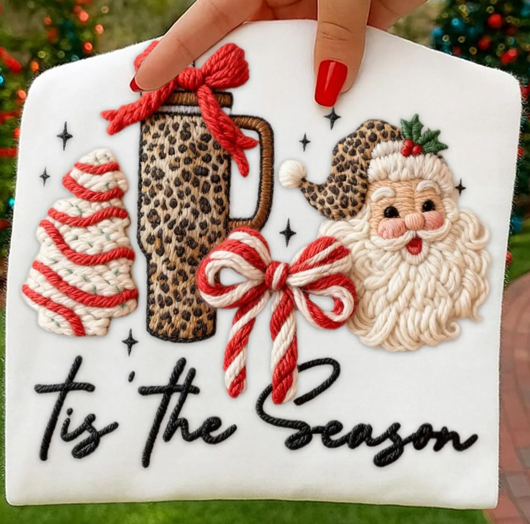 Faux Yarn Tis The Season Christmas DTF Transfers