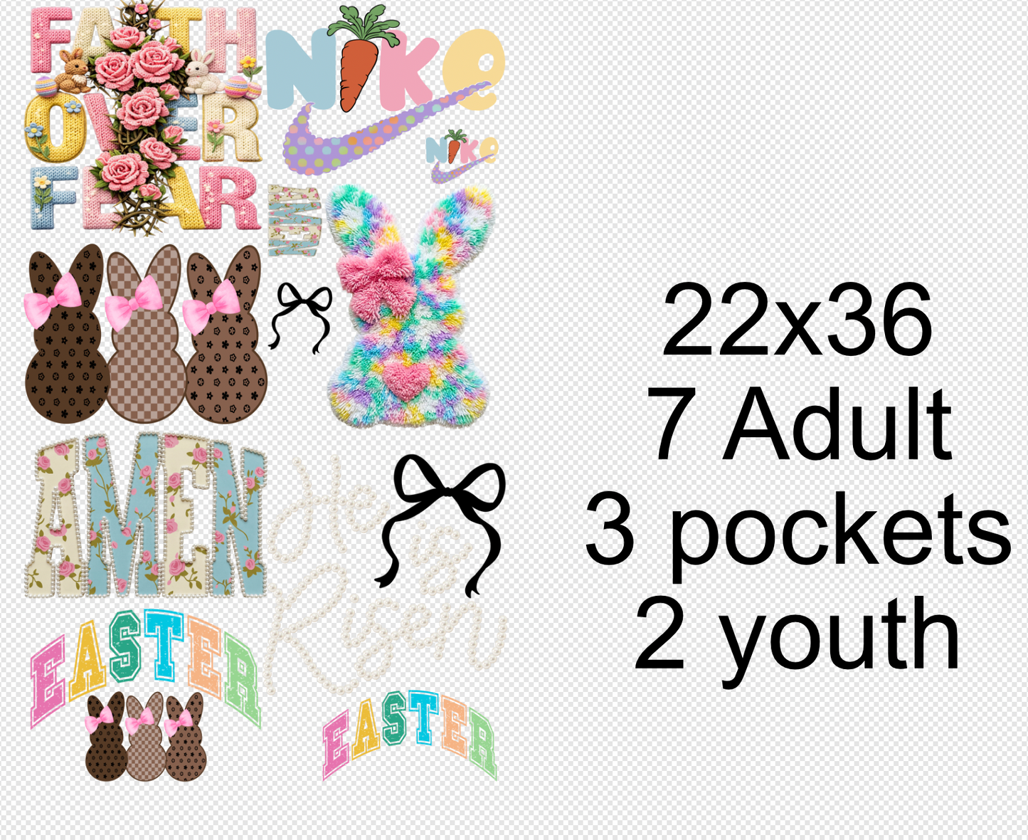 22x36 Easter Gang Sheet DTF Transfers | Faith Over Fear, He Is Risen, Bunny & Easter Designs | Ready to Press