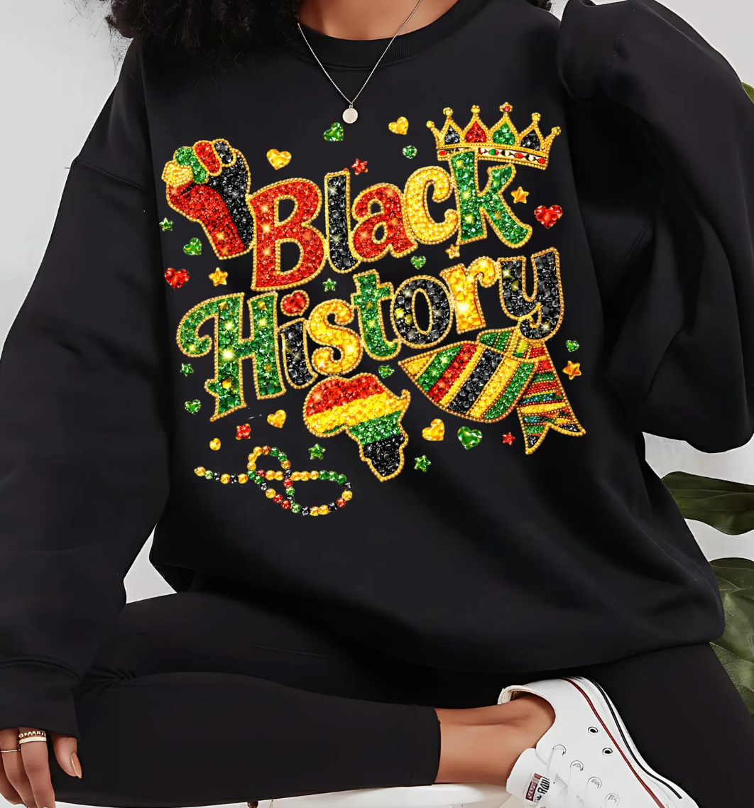 Faux rhinestone black pride black history DTF Transfers | Ready to Press Heat Transfers for T-Shirts