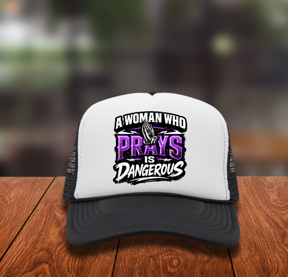 A Woman who prays is Dangerous Hat DTF TRANSFER (Purple)