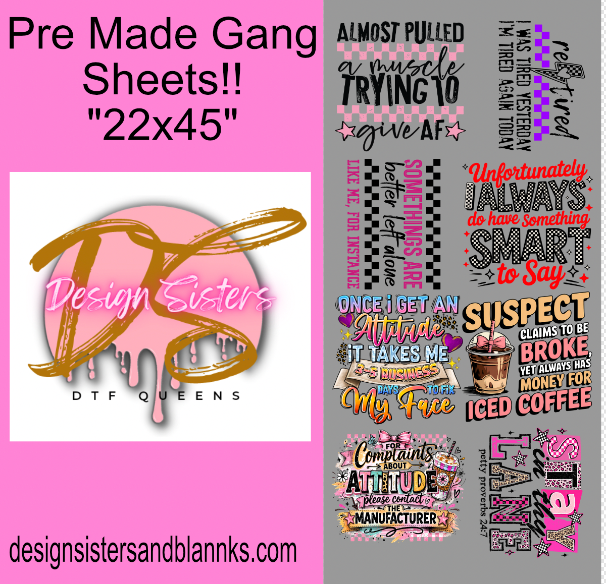 22x45 Sarcastic DTF Gang Sheet Transfer