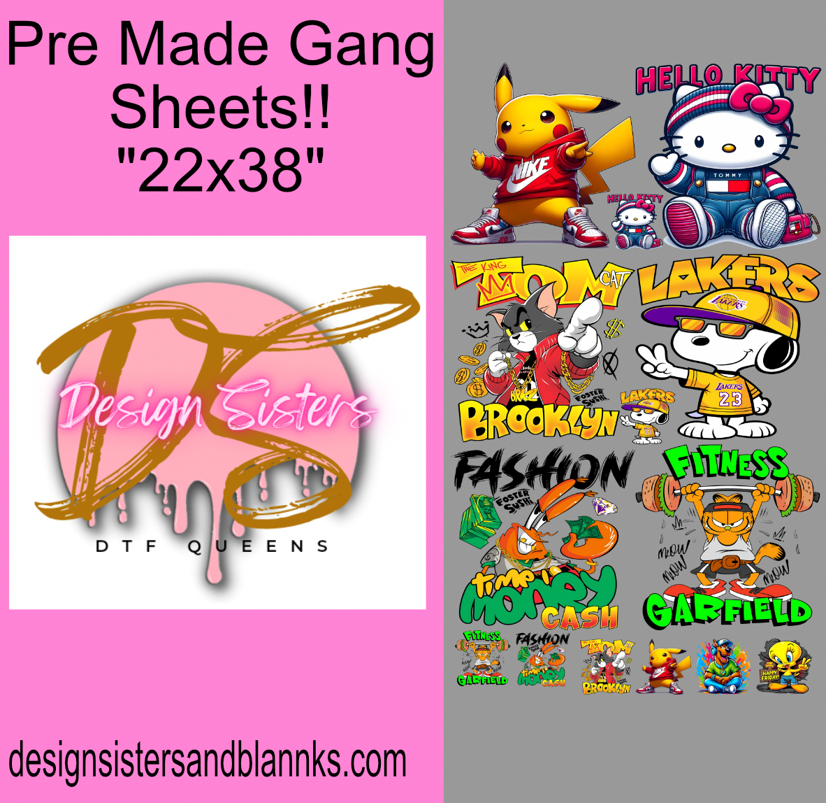 22x38 Cartoon DTF GANG SHEET/ HEAT TRANSFERS