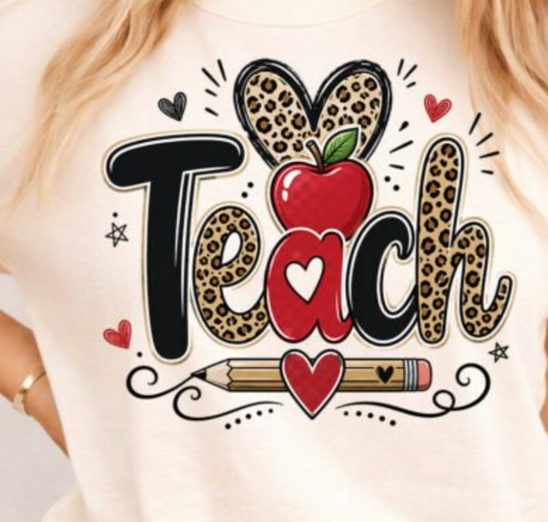Teach Leopard Heart Apple DTF Transfer