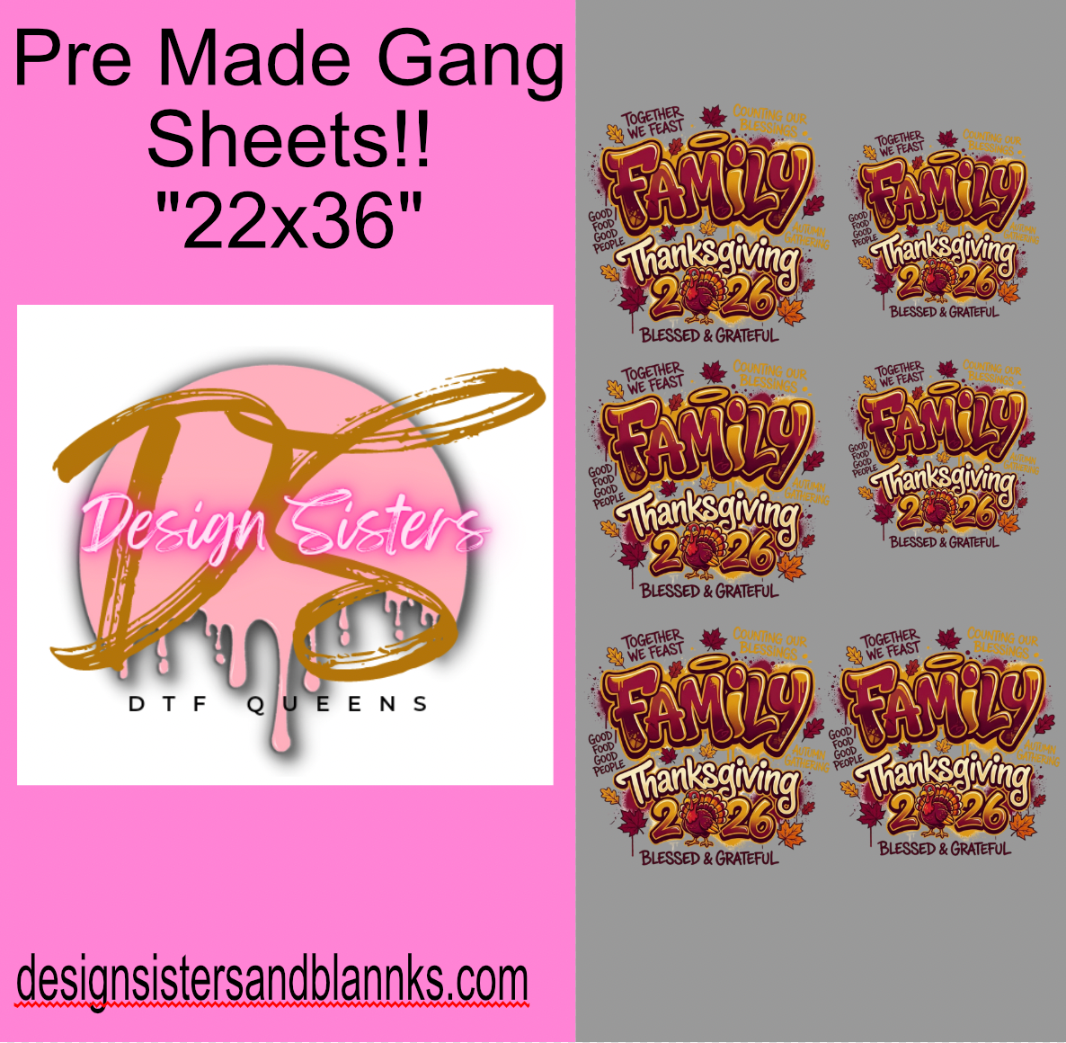 22x36 Family Thanksgiving Bundle Sheet| DTF Transfer SheetDTF Gang Sheet